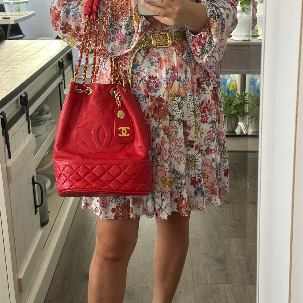 Red Quilted Bucket Bag